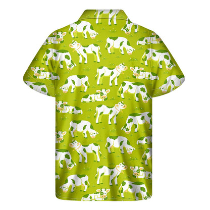 Cute Smiley Cow Pattern Print Men's Short Sleeve Shirt