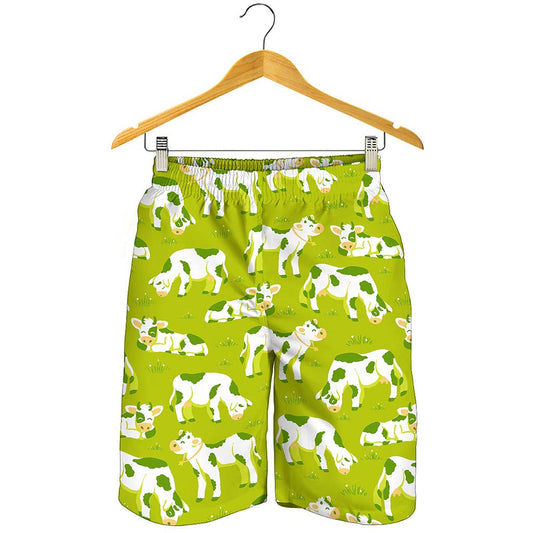 Cute Smiley Cow Pattern Print Men's Shorts