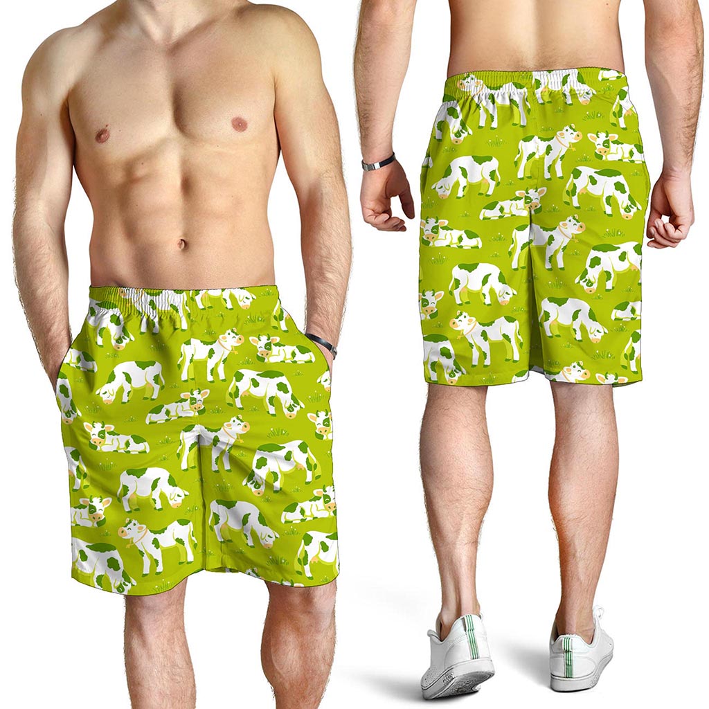 Cute Smiley Cow Pattern Print Men's Shorts