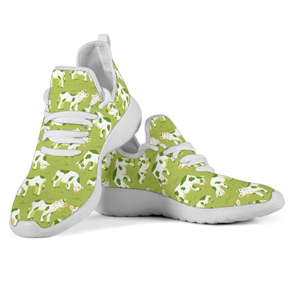 Cute Smiley Cow Pattern Print Mesh Knit Shoes GearFrost