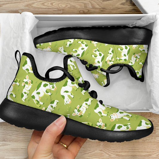 Cute Smiley Cow Pattern Print Mesh Knit Shoes GearFrost