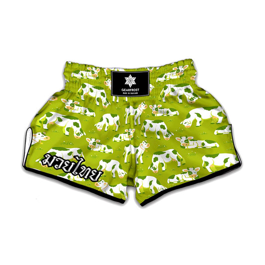 Cute Smiley Cow Pattern Print Muay Thai Boxing Shorts