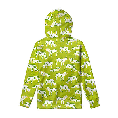 Cute Smiley Cow Pattern Print Pullover Hoodie