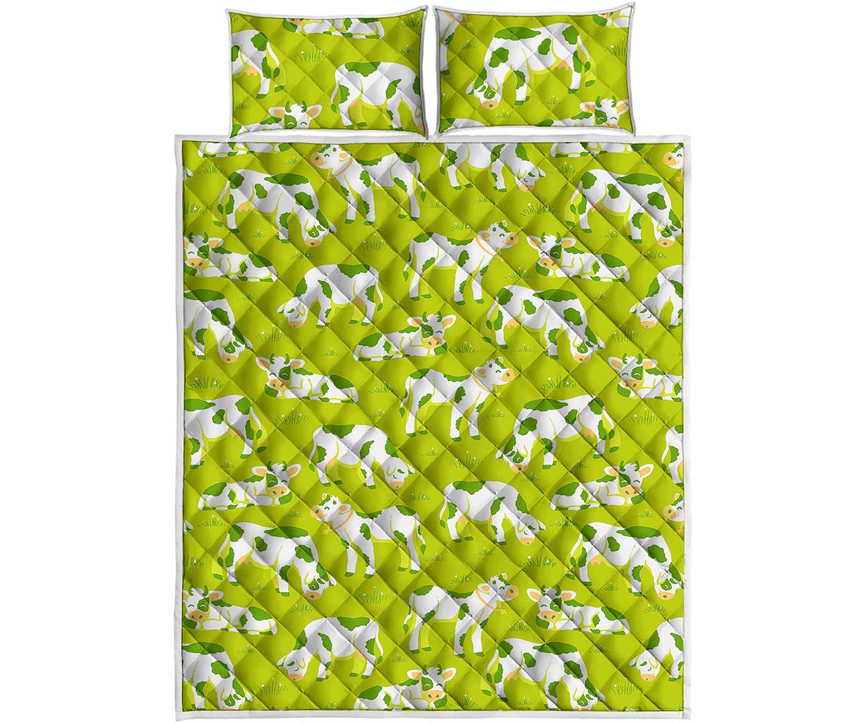 Cute Smiley Cow Pattern Print Quilt Bed Set