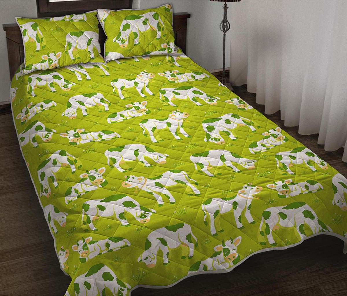 Cute Smiley Cow Pattern Print Quilt Bed Set