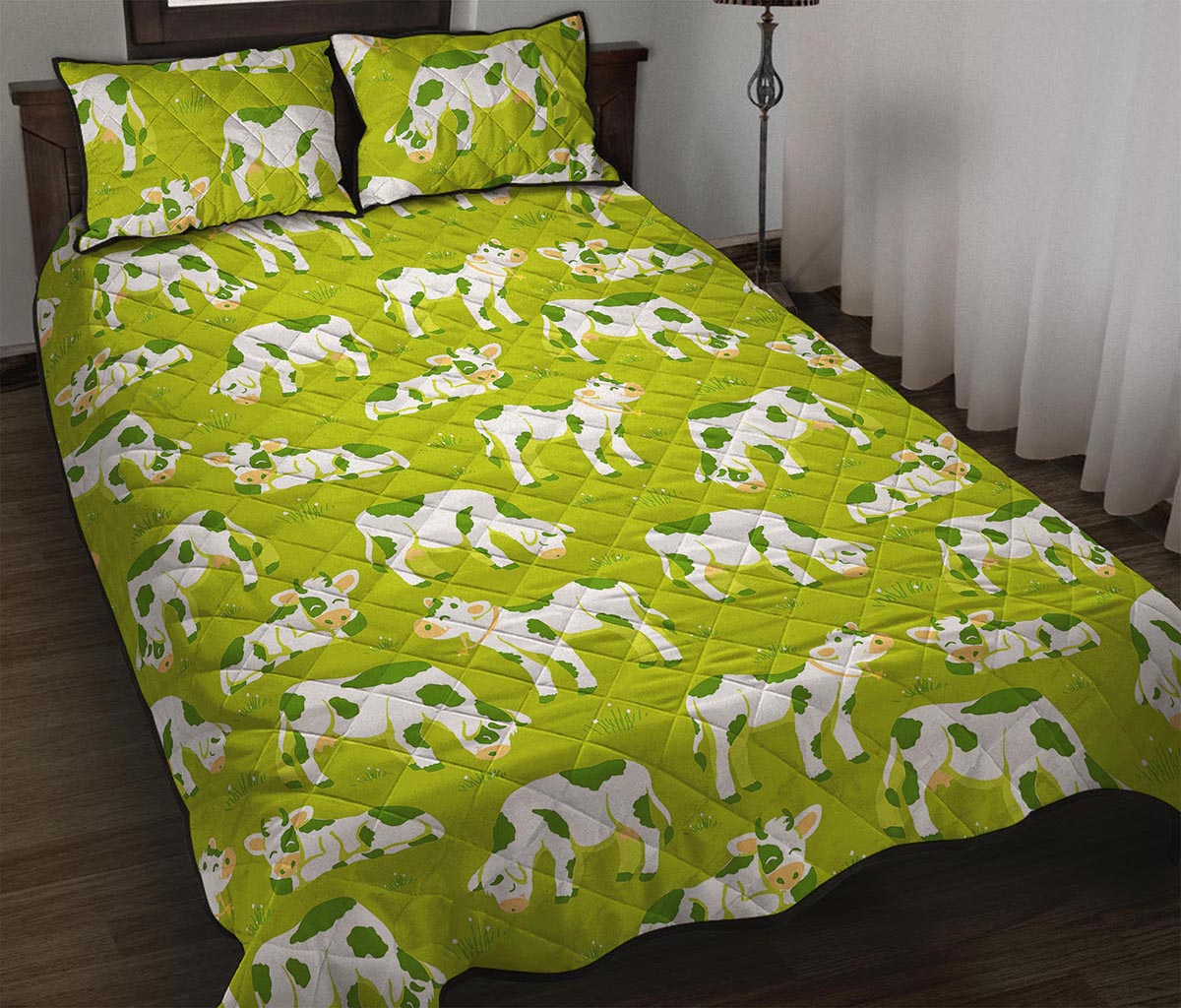Cute Smiley Cow Pattern Print Quilt Bed Set