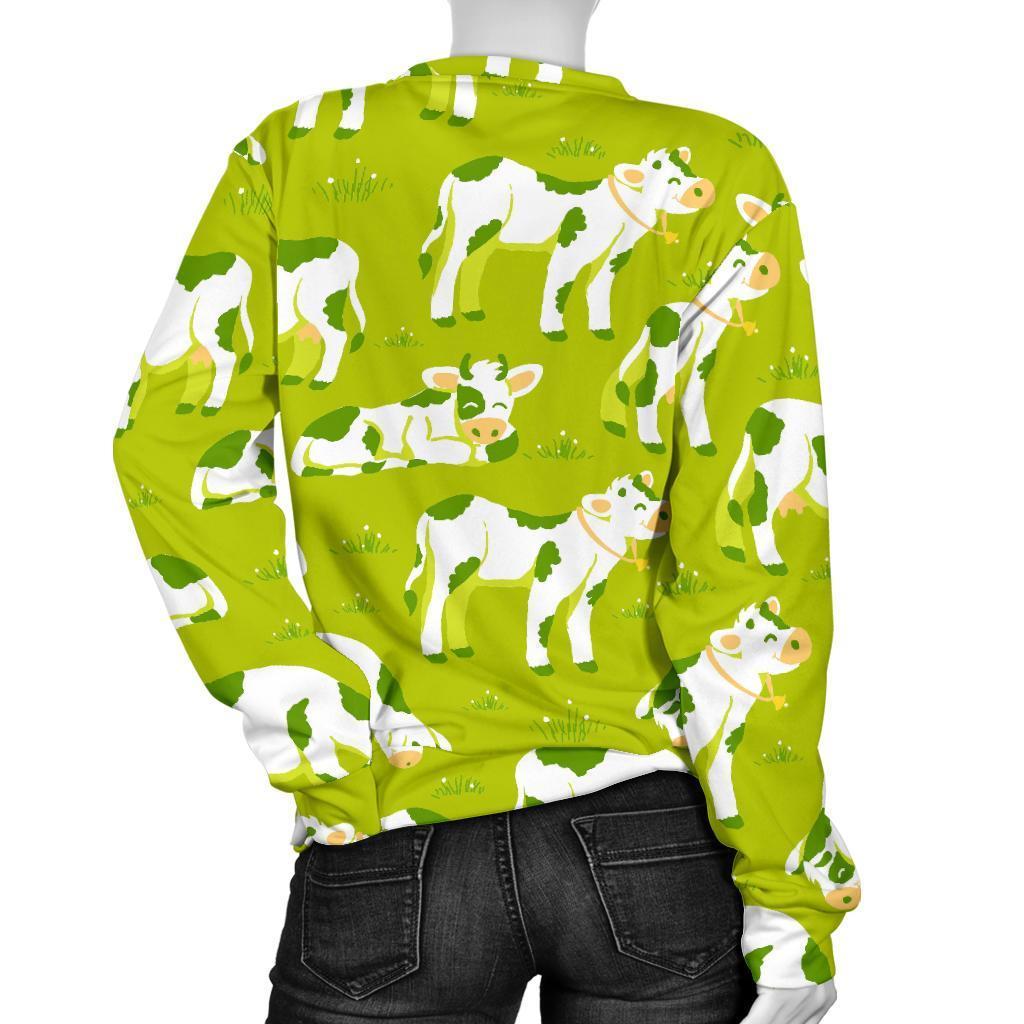 Cute Smiley Cow Pattern Print Women's Crewneck Sweatshirt GearFrost