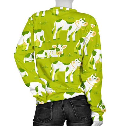 Cute Smiley Cow Pattern Print Women's Crewneck Sweatshirt GearFrost