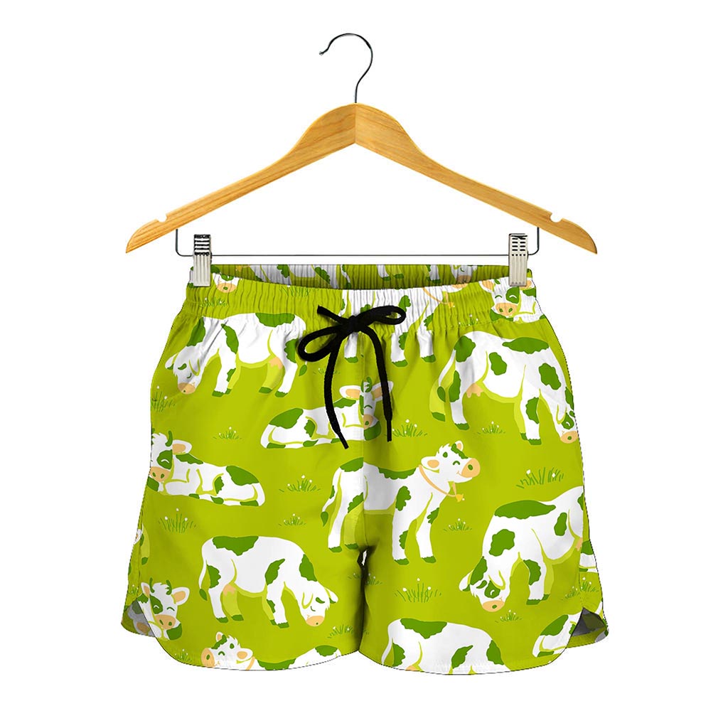 Cute Smiley Cow Pattern Print Women's Shorts