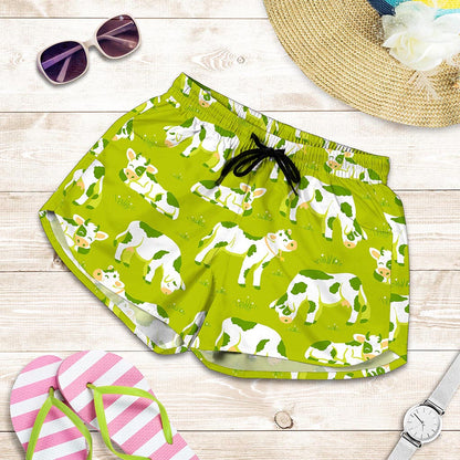 Cute Smiley Cow Pattern Print Women's Shorts