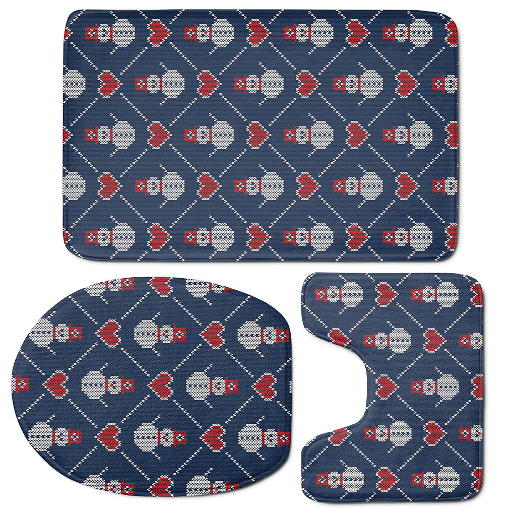 Cute Snowman Knitted Pattern Print 3 Piece Bath Mat Set