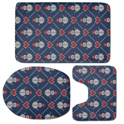 Cute Snowman Knitted Pattern Print 3 Piece Bath Mat Set