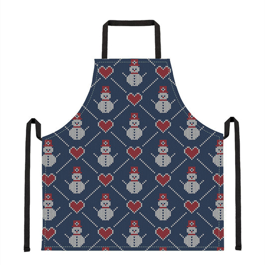 Cute Snowman Knitted Pattern Print Apron