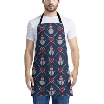 Cute Snowman Knitted Pattern Print Apron