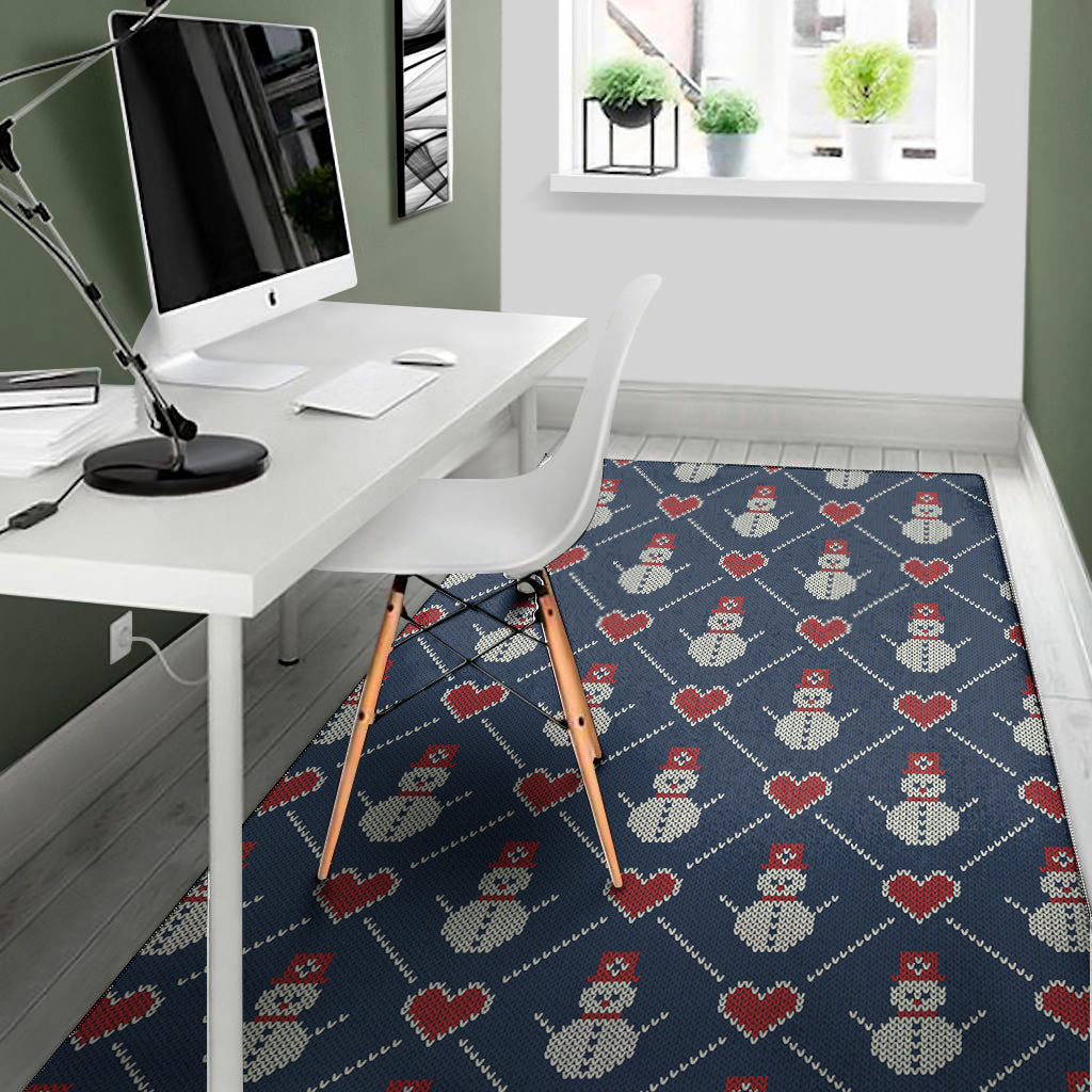Cute Snowman Knitted Pattern Print Area Rug