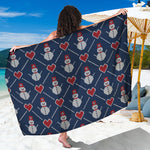 Cute Snowman Knitted Pattern Print Beach Sarong Wrap