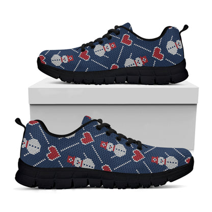 Cute Snowman Knitted Pattern Print Black Sneakers