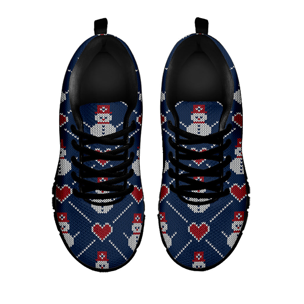 Cute Snowman Knitted Pattern Print Black Sneakers
