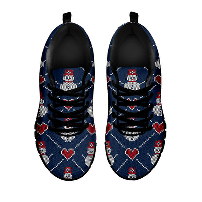 Cute Snowman Knitted Pattern Print Black Sneakers