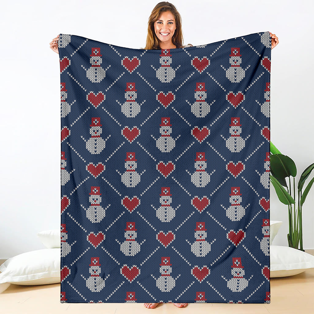 Cute Snowman Knitted Pattern Print Blanket