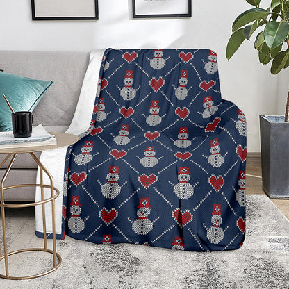 Cute Snowman Knitted Pattern Print Blanket