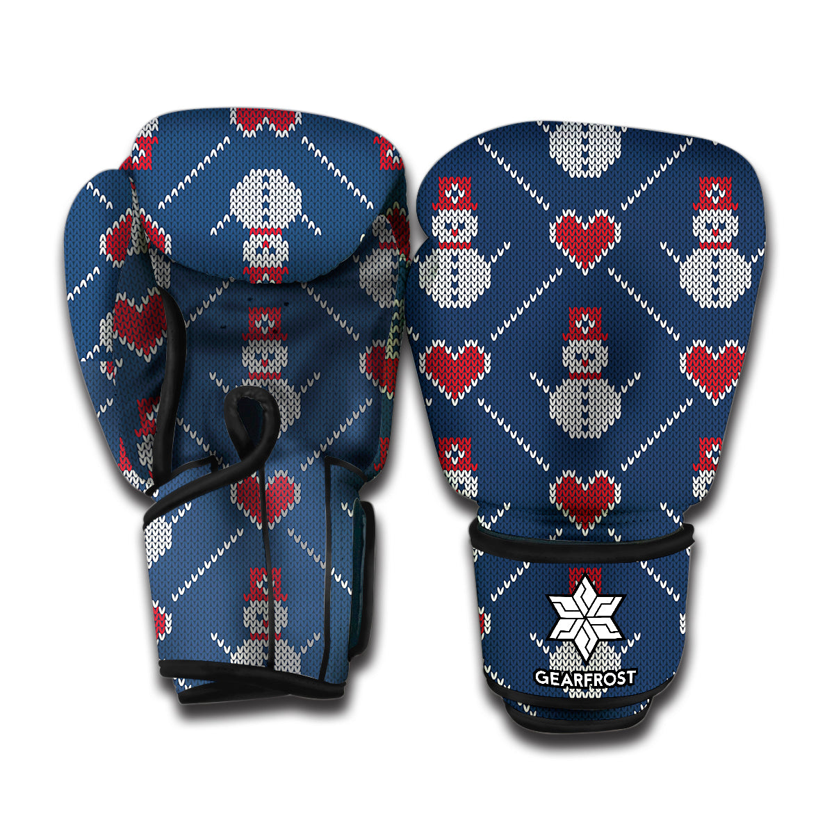 Cute Snowman Knitted Pattern Print Boxing Gloves