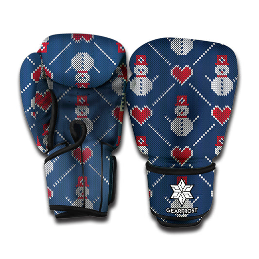 Cute Snowman Knitted Pattern Print Boxing Gloves