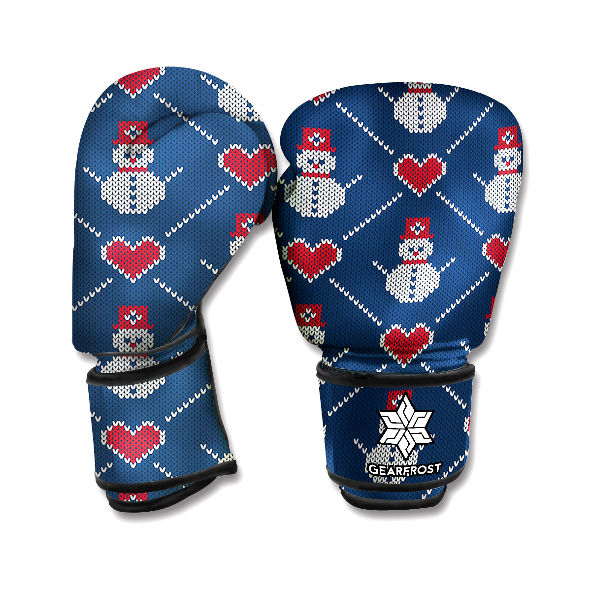 Cute Snowman Knitted Pattern Print Boxing Gloves