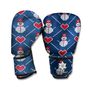Cute Snowman Knitted Pattern Print Boxing Gloves
