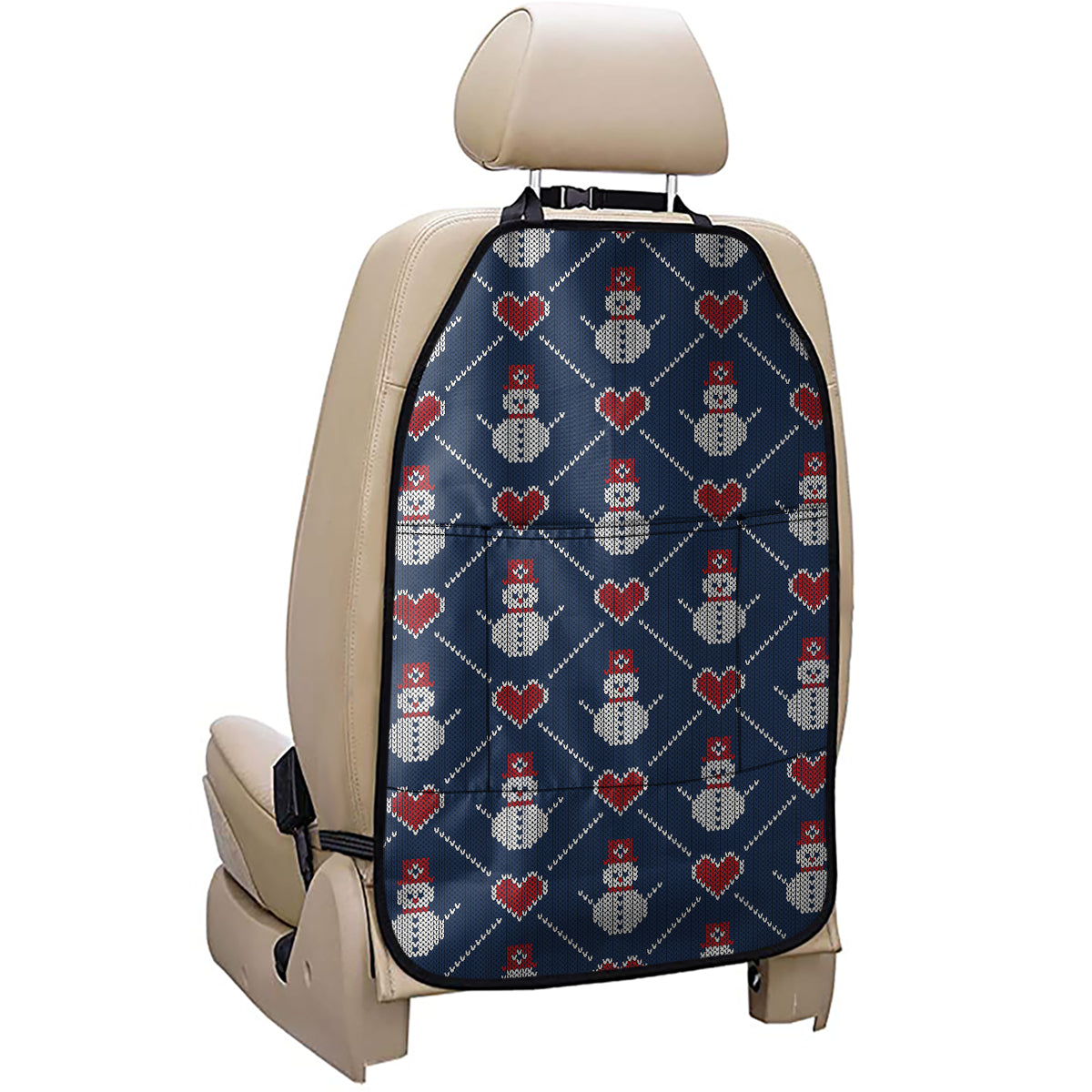 Cute Snowman Knitted Pattern Print Car Seat Organizers