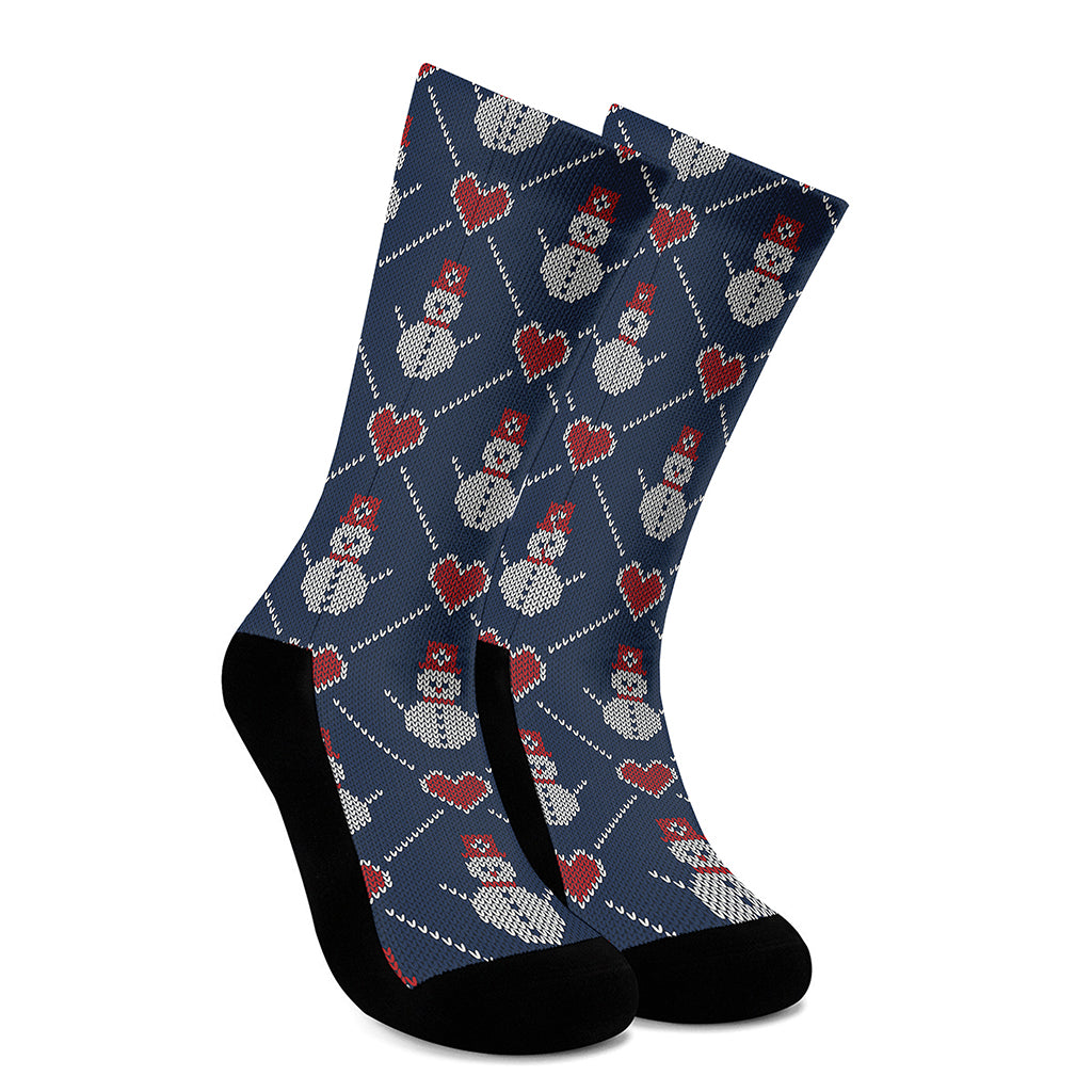 Cute Snowman Knitted Pattern Print Crew Socks