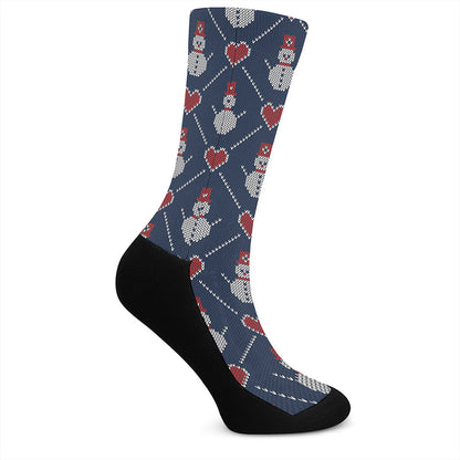 Cute Snowman Knitted Pattern Print Crew Socks