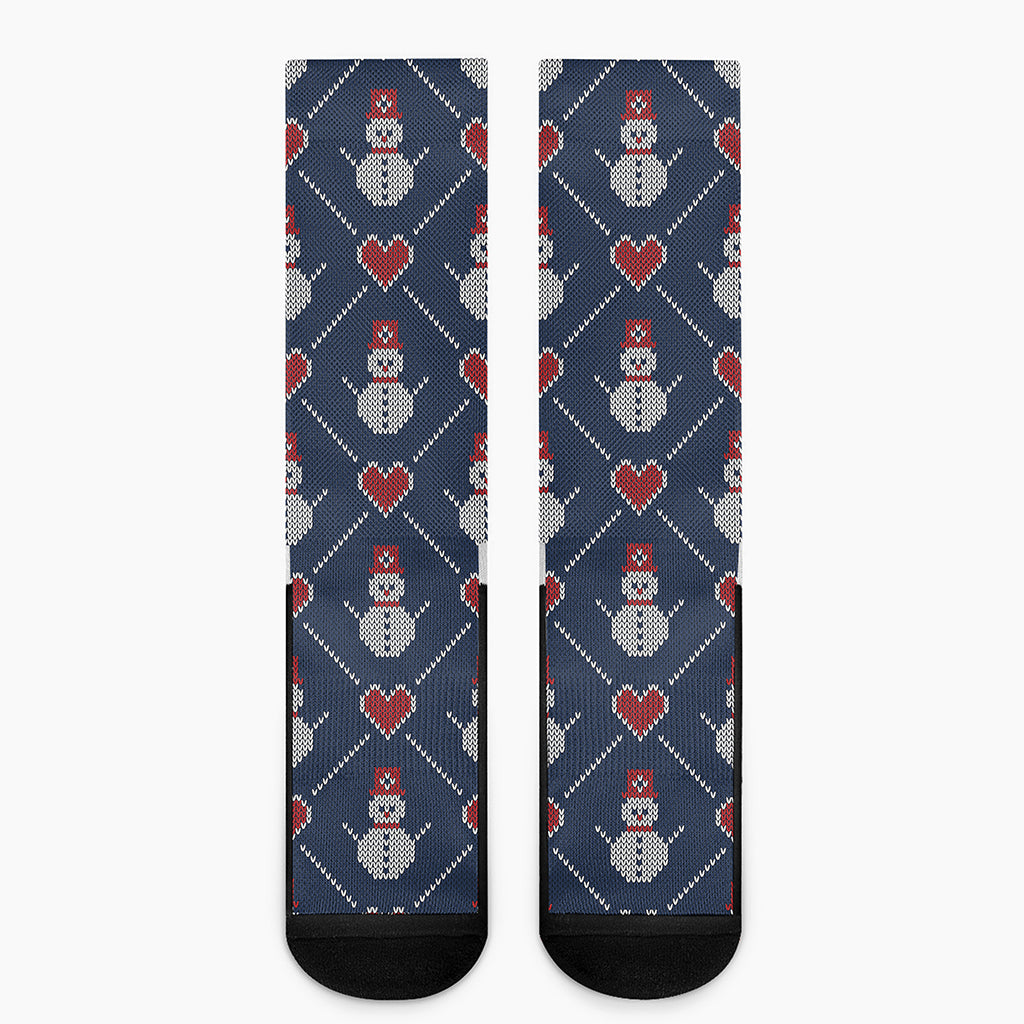 Cute Snowman Knitted Pattern Print Crew Socks