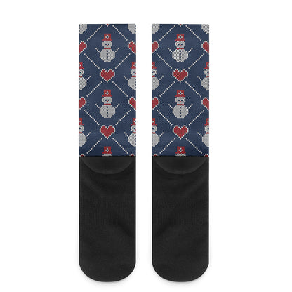 Cute Snowman Knitted Pattern Print Crew Socks