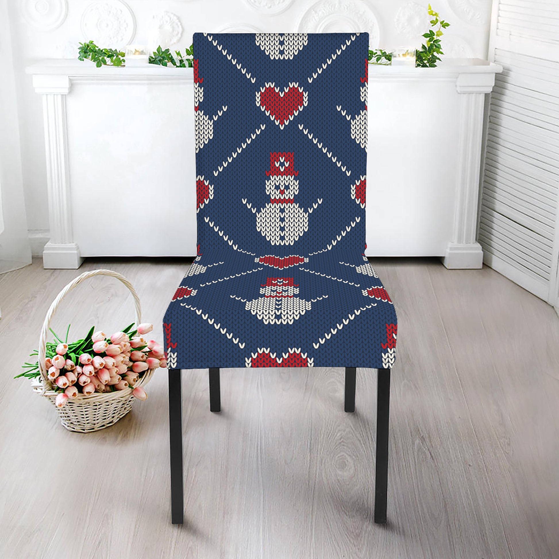 Cute Snowman Knitted Pattern Print Dining Chair Slipcover