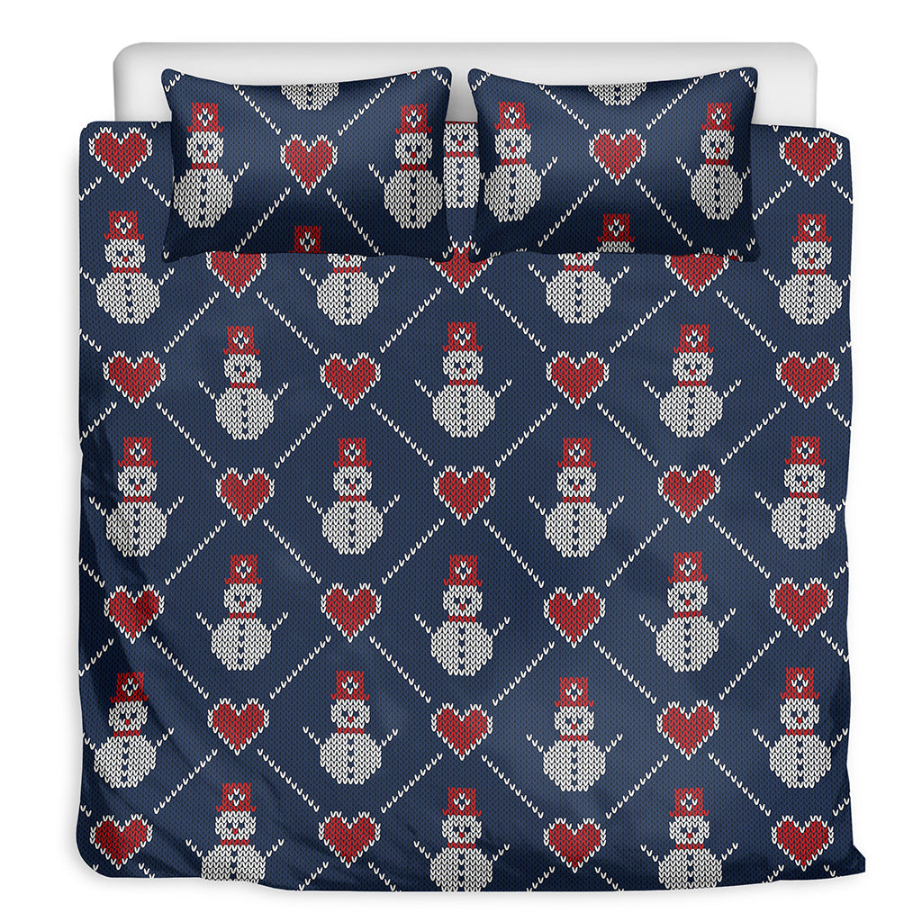 Cute Snowman Knitted Pattern Print Duvet Cover Bedding Set