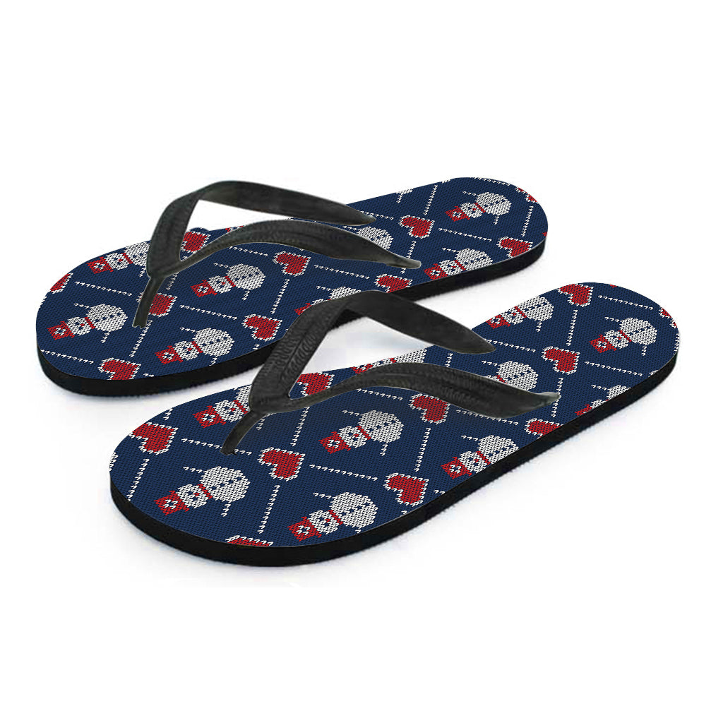 Cute Snowman Knitted Pattern Print Flip Flops