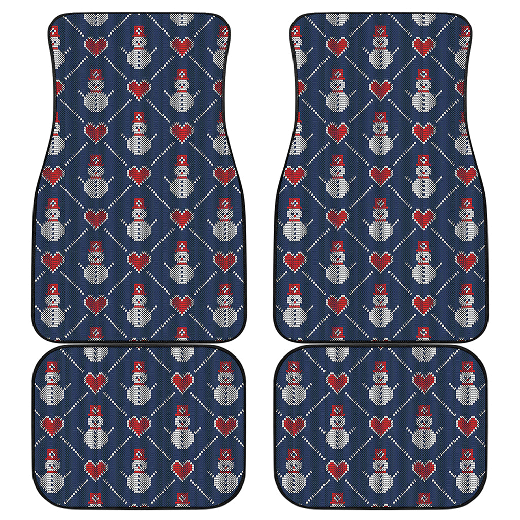 Cute Snowman Knitted Pattern Print Front and Back Car Floor Mats