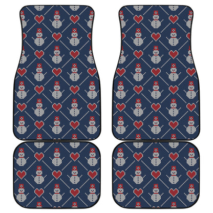 Cute Snowman Knitted Pattern Print Front and Back Car Floor Mats