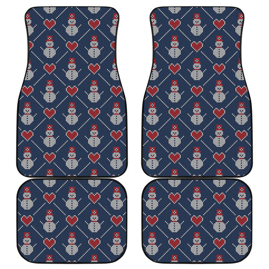 Cute Snowman Knitted Pattern Print Front and Back Car Floor Mats
