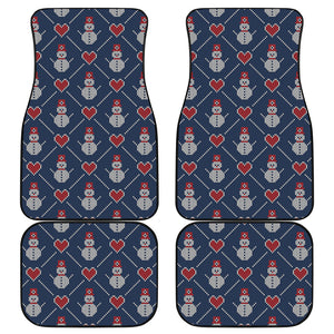 Cute Snowman Knitted Pattern Print Front and Back Car Floor Mats