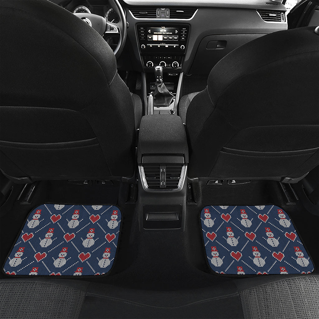 Cute Snowman Knitted Pattern Print Front and Back Car Floor Mats
