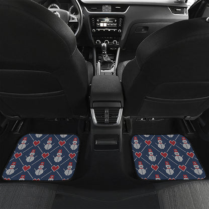 Cute Snowman Knitted Pattern Print Front and Back Car Floor Mats