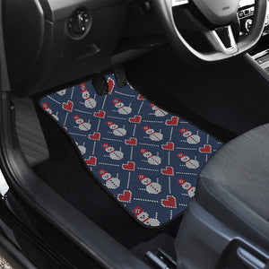 Cute Snowman Knitted Pattern Print Front and Back Car Floor Mats