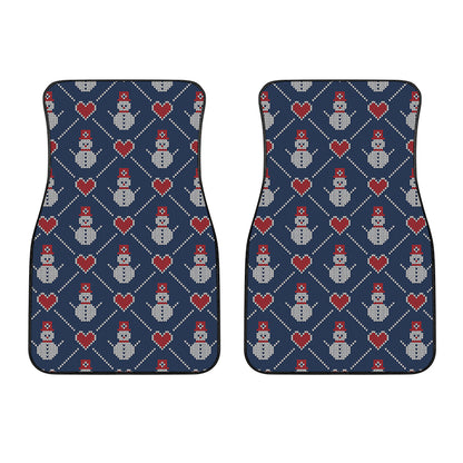 Cute Snowman Knitted Pattern Print Front Car Floor Mats