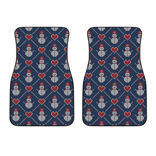 Cute Snowman Knitted Pattern Print Front Car Floor Mats