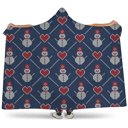 Cute Snowman Knitted Pattern Print Hooded Blanket