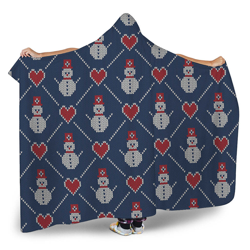 Cute Snowman Knitted Pattern Print Hooded Blanket