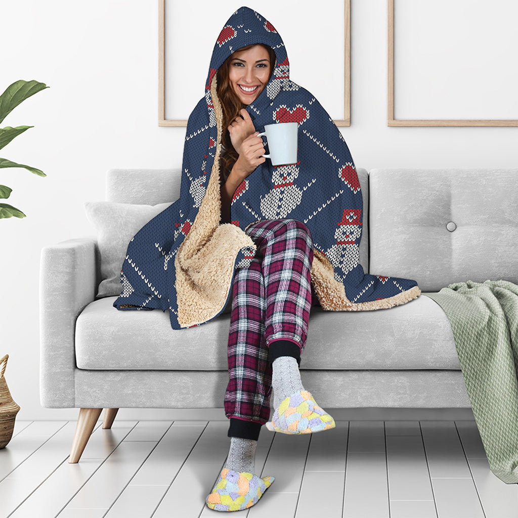 Cute Snowman Knitted Pattern Print Hooded Blanket