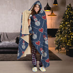 Cute Snowman Knitted Pattern Print Hooded Blanket